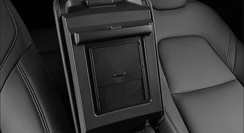 What it looks like after installing the Tesla Model3 armrest privacy storage box