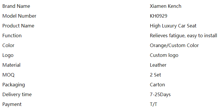 Car seat parameters Car seat parameters